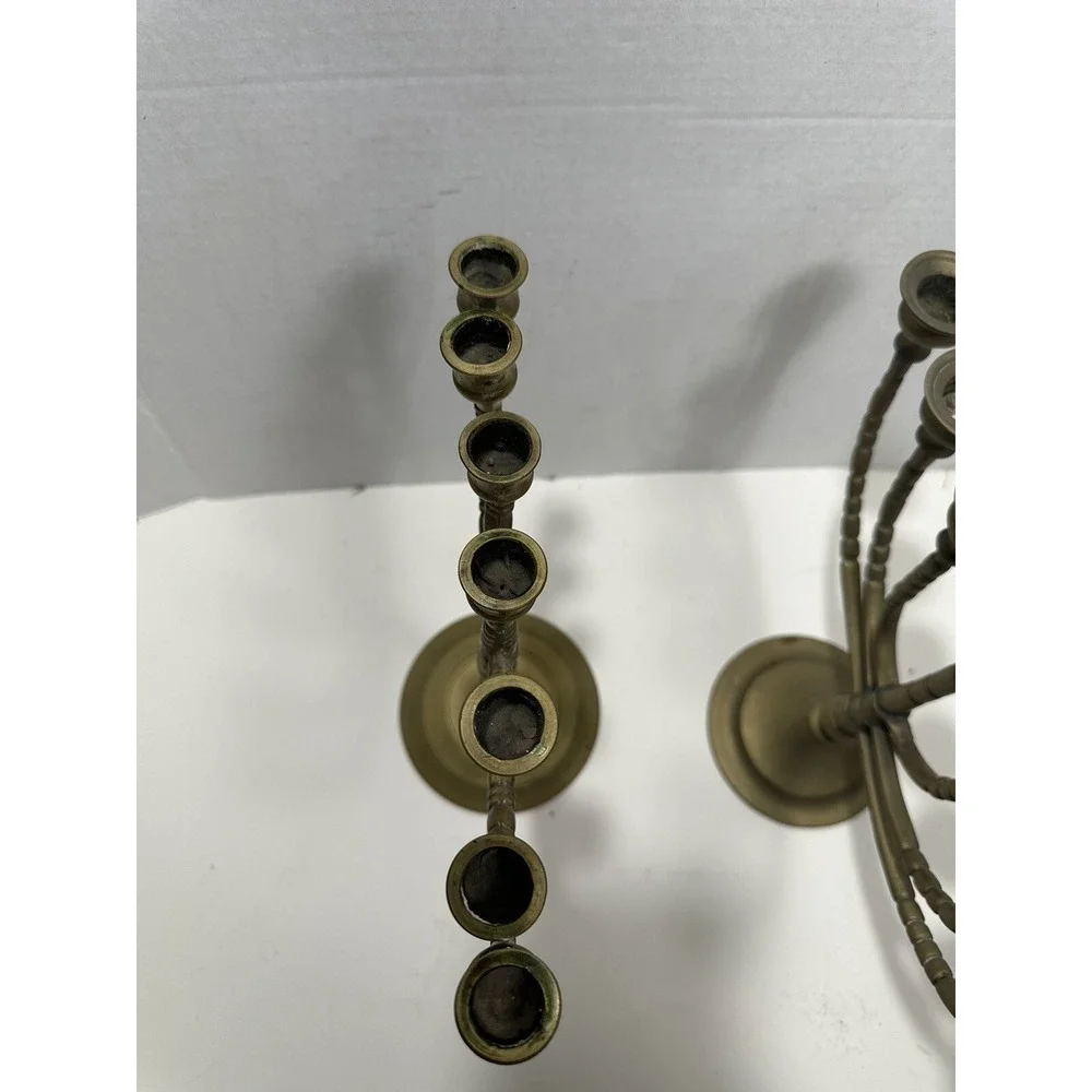 Vintage Brass 7‎ Branch Menorah Pair Traditional Jewish Candelabra Judaica Gold